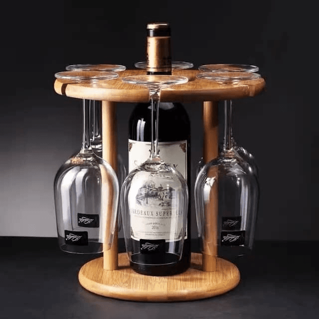 Wooden rotating wine glass holder